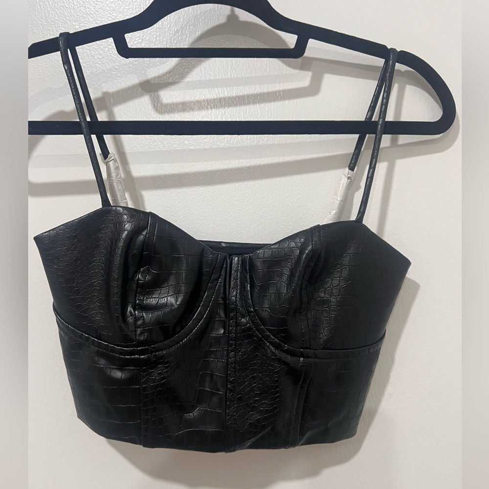 Express Black Croc-Embossed Crop Top